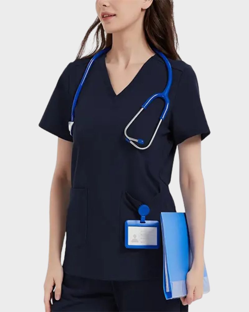 Stretch V-Neck 2-Pocket Uniform Costume Top