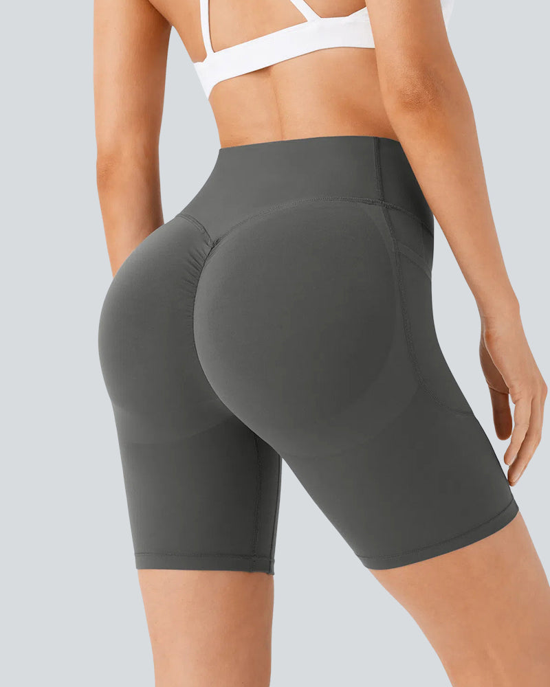High Waisted Butt Lifting Tummy Control Side Pocket Shaping Training Shorts 7
