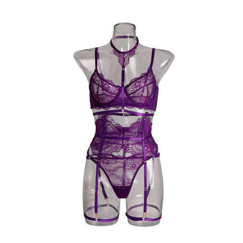 Sexy Lace Push-Up Halter Bra Set