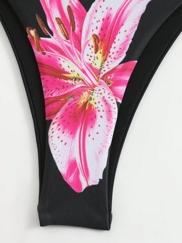 Women's Halter Triangle Bikini Sets Floral 3 Piece Swimsuit Bathing Suit Cover Up Long Skirt