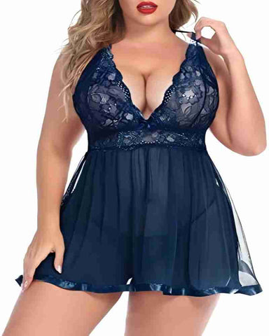 Women’s Plus Size Lace Babydoll – Mesh Chemise Sleepwear