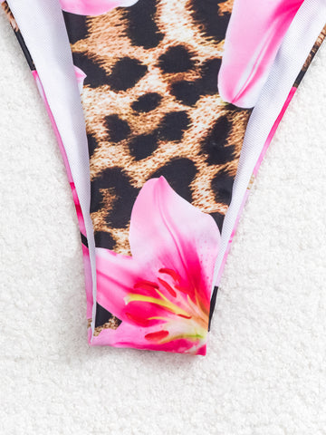 Women's Halter Triangle Bikini Sets Floral 3 Piece Swimsuit Bathing Suit Cover Up Long Skirt