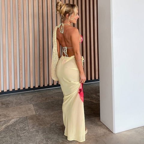 Women's Halter Triangle Bikini Sets Floral 3 Piece Swimsuit Bathing Suit Cover Up Long Skirt