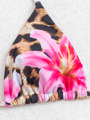 Women's Halter Triangle Bikini Sets Floral 3 Piece Swimsuit Bathing Suit Cover Up Long Skirt