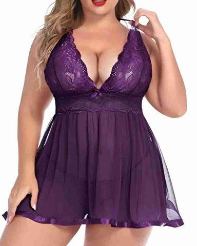 Women’s Plus Size Lace Babydoll – Mesh Chemise Sleepwear