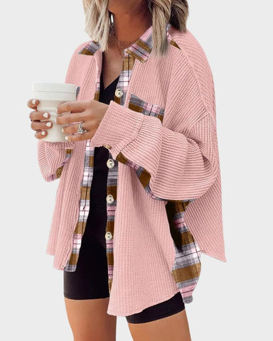 Oversized Batwing Waffle Knit Button-Down Shacket