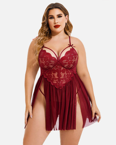 Plus Size Sexy Mesh Babydoll with Side Slit