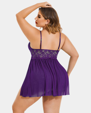 Plus Size Sexy Mesh Babydoll with Side Slit