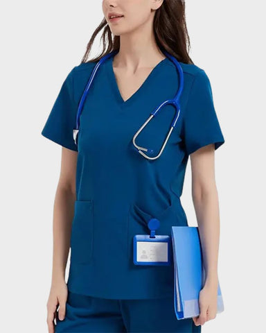 Stretch V-Neck 2-Pocket Uniform Costume Top