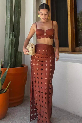 Laser Cutting Circularity Bikini Swimsuit and Split Skirt