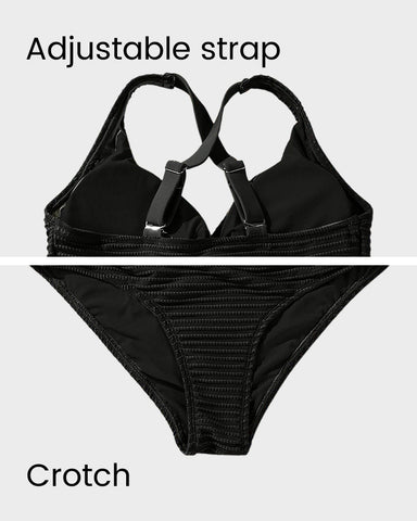 Textured Knot-Front High-Waisted Bikini Set