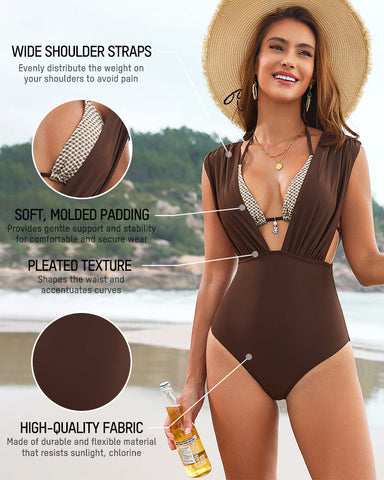 Two-in-One Draped Halter Bikini Swimsuit