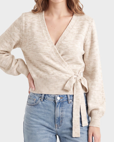 V-Neck Wrap Tie-Waist Knit Sweater