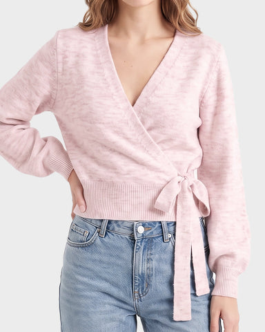 V-Neck Wrap Tie-Waist Knit Sweater