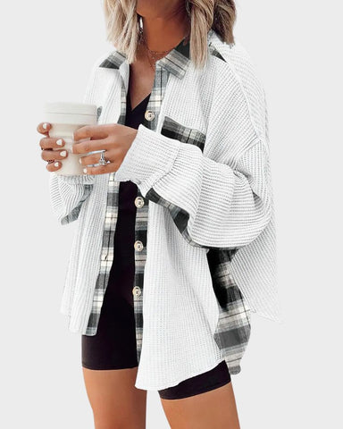 Oversized Batwing Waffle Knit Button-Down Shacket