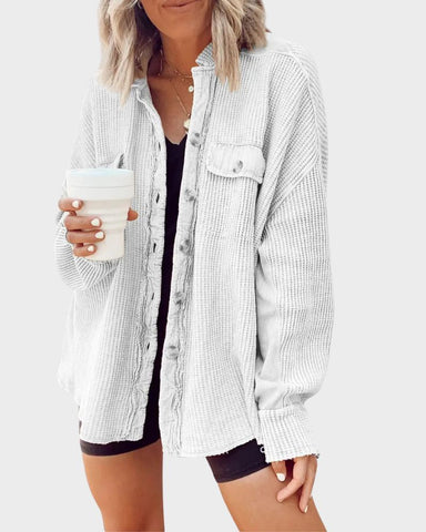 Oversized Batwing Waffle Knit Button-Down Shacket