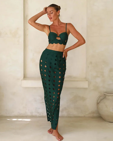 Laser Cutting Circularity Bikini Swimsuit and Split Skirt