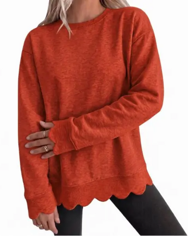 Scallop Hem Oversized Crewneck Sweatshirt