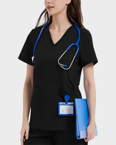 Stretch V-Neck 2-Pocket Uniform Costume Top