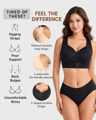Front Closure Cross Back Wireless Posture Support Bra