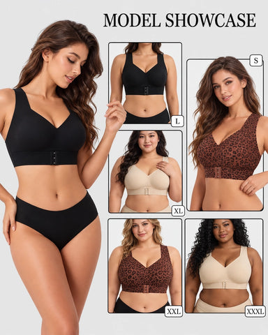 Front Closure Cross Back Wireless Posture Support Bra