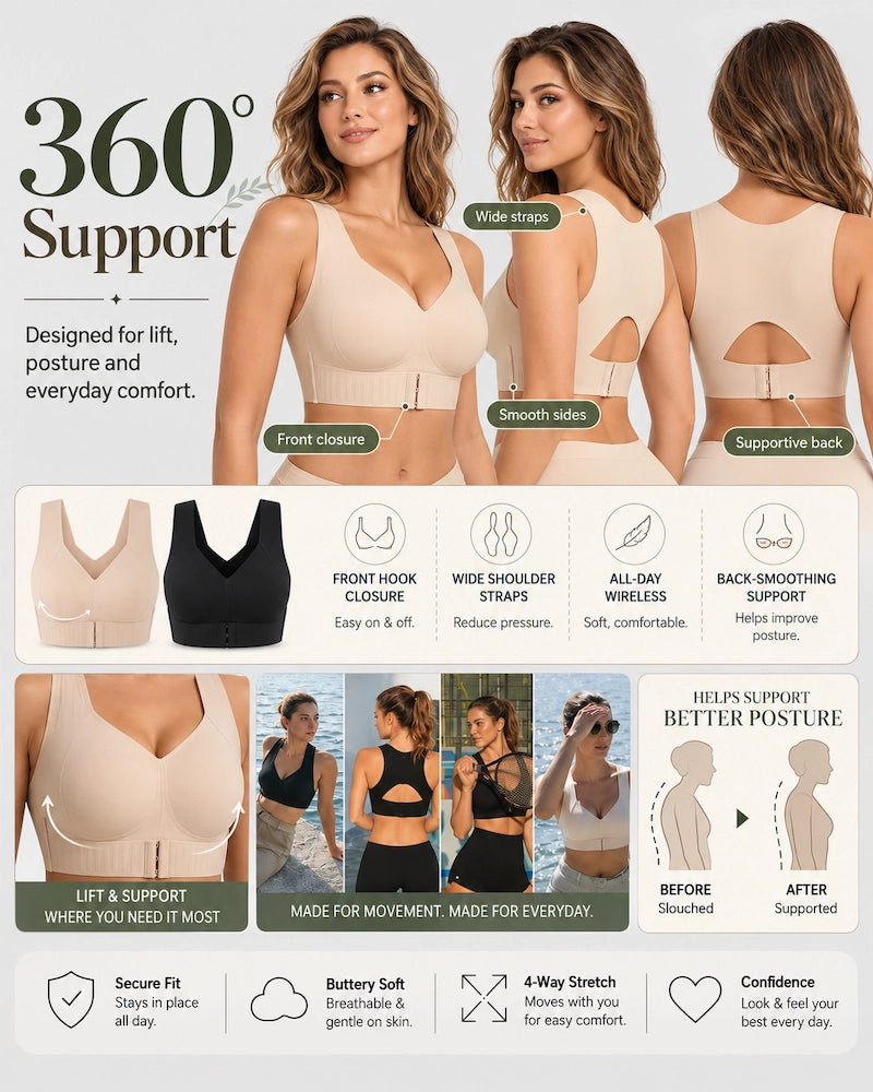 Front Closure Light Support Wireless Sports Bra