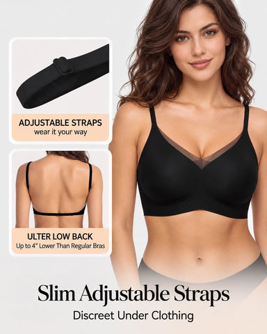 Deep V Mesh Wireless Low Back Bra