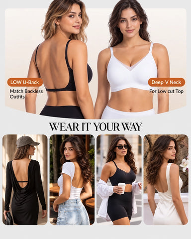 Deep V Mesh Wireless Low Back Bra