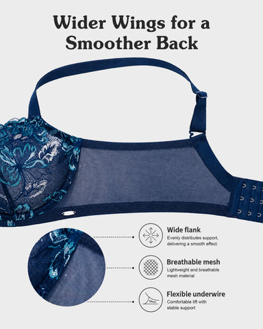 Floral Lace Plus Size Unlined Minimizer Bra