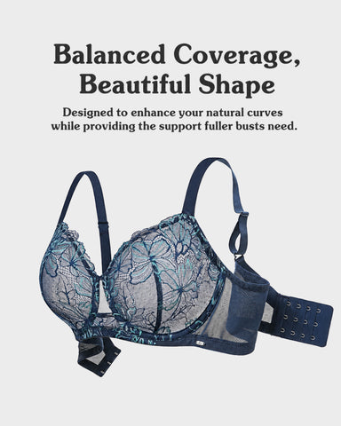 Floral Lace Plus Size Unlined Minimizer Bra