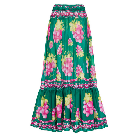 Shapecurve® Long-sleeved Retro Green Grapes Print One Piece Swimsuit and Skirt