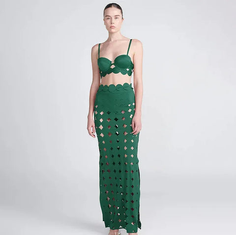 Laser Cutting Circularity Bikini Swimsuit and Split Skirt