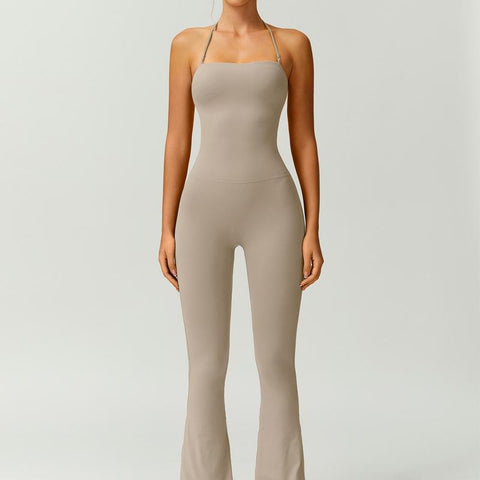 Women’s Halter Neck Bodycon Flare Jumpsuit – Stretchy, Butt-Lifting Activewear