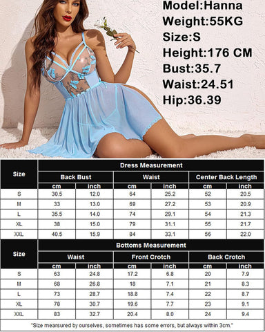 Women's Lingerie Lace Chemise Floral Embroidery Mesh Babydoll Side Slit Sleepwear