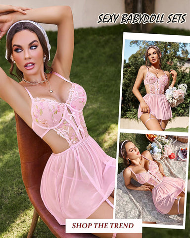 Sexy Lace Babydoll Lingerie for Women – Underwire Mesh Nightdress