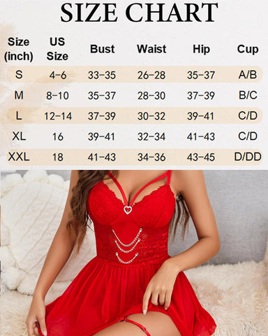 Sexy Embroidered Lace Babydoll for Women – Mesh V-Neck Chemise with Garter