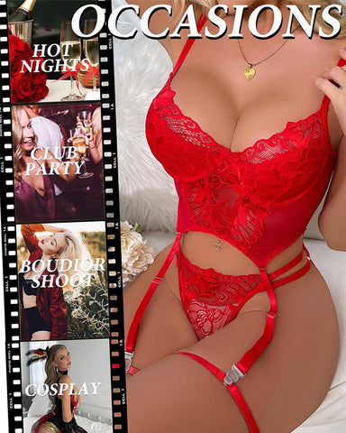 Sexy Underwire Lace Lingerie Set – Push Up Corset Top & Garter