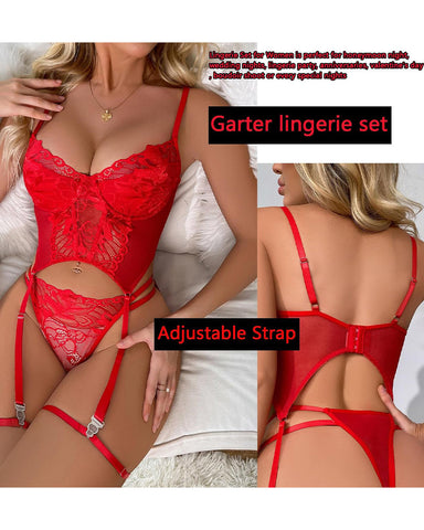 Sexy Underwire Lace Lingerie Set – Push Up Corset Top & Garter