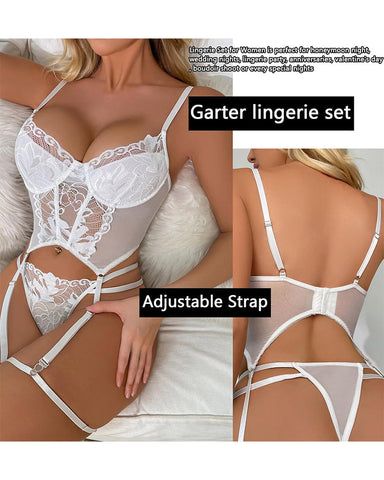 Sexy Underwire Lace Lingerie Set – Push Up Corset Top & Garter