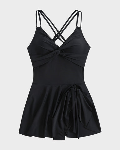 Knot Hem Ruched One-Piece Swim Dress