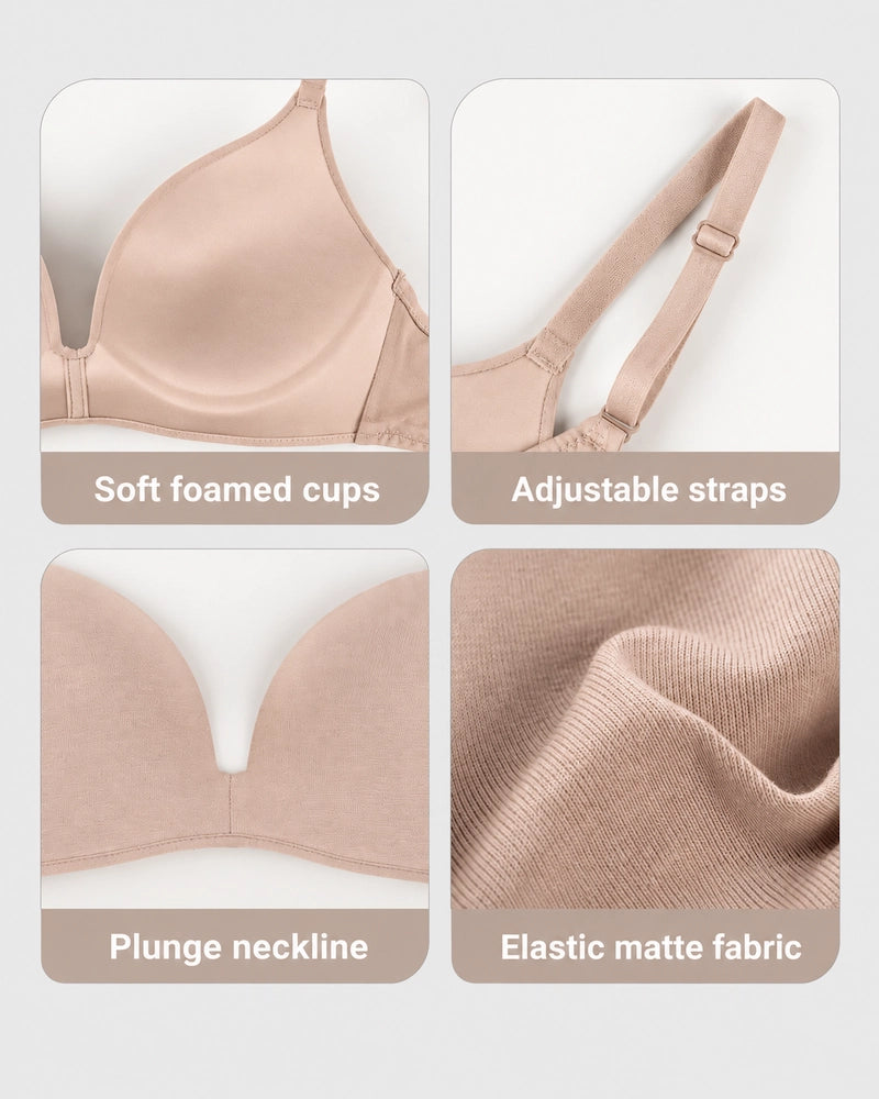 Lightly Lined Wireless Plunge T-Shirt Bra (3 Pcs)