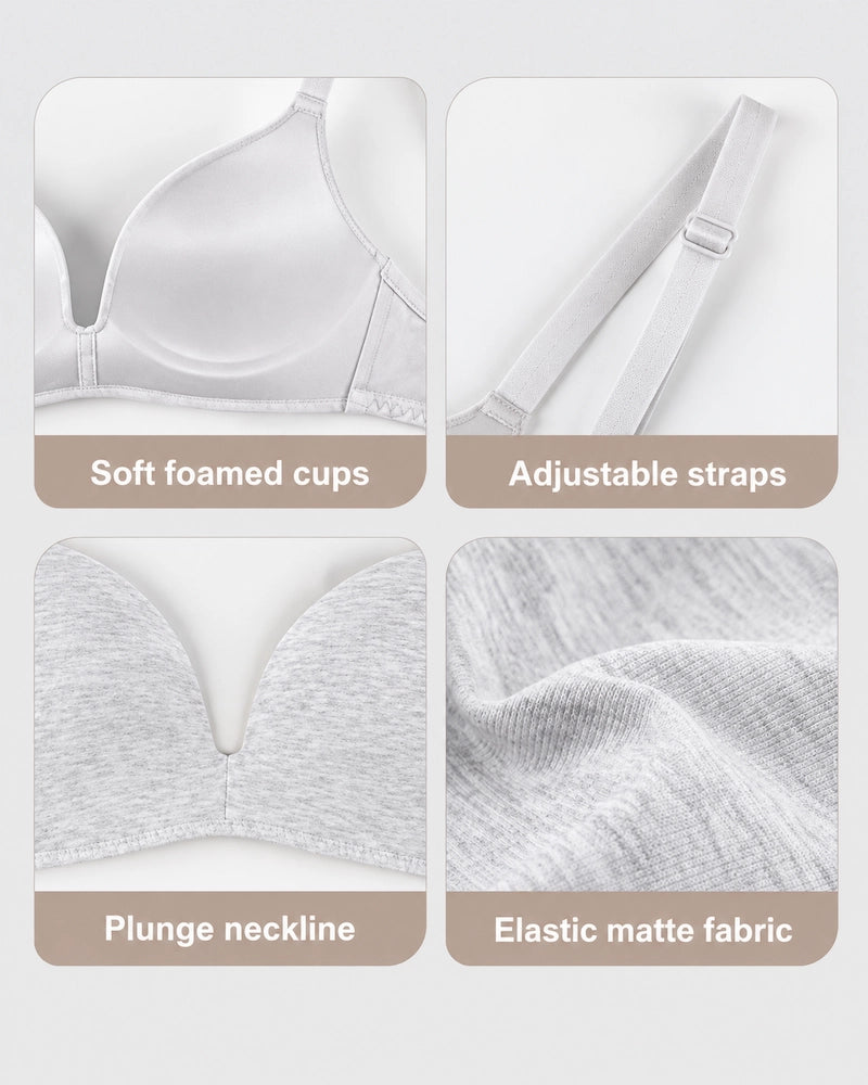 Lightly Lined Wireless Plunge T-Shirt Bra (3 Pcs)