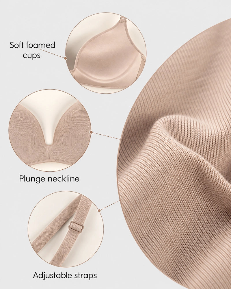 Lightly Lined Wireless Plunge T-Shirt Bra (3 Pcs)