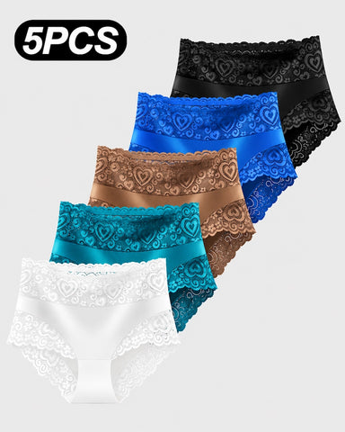 5-Pack Mid Waisted Soft Lace Full Coverage Briefs