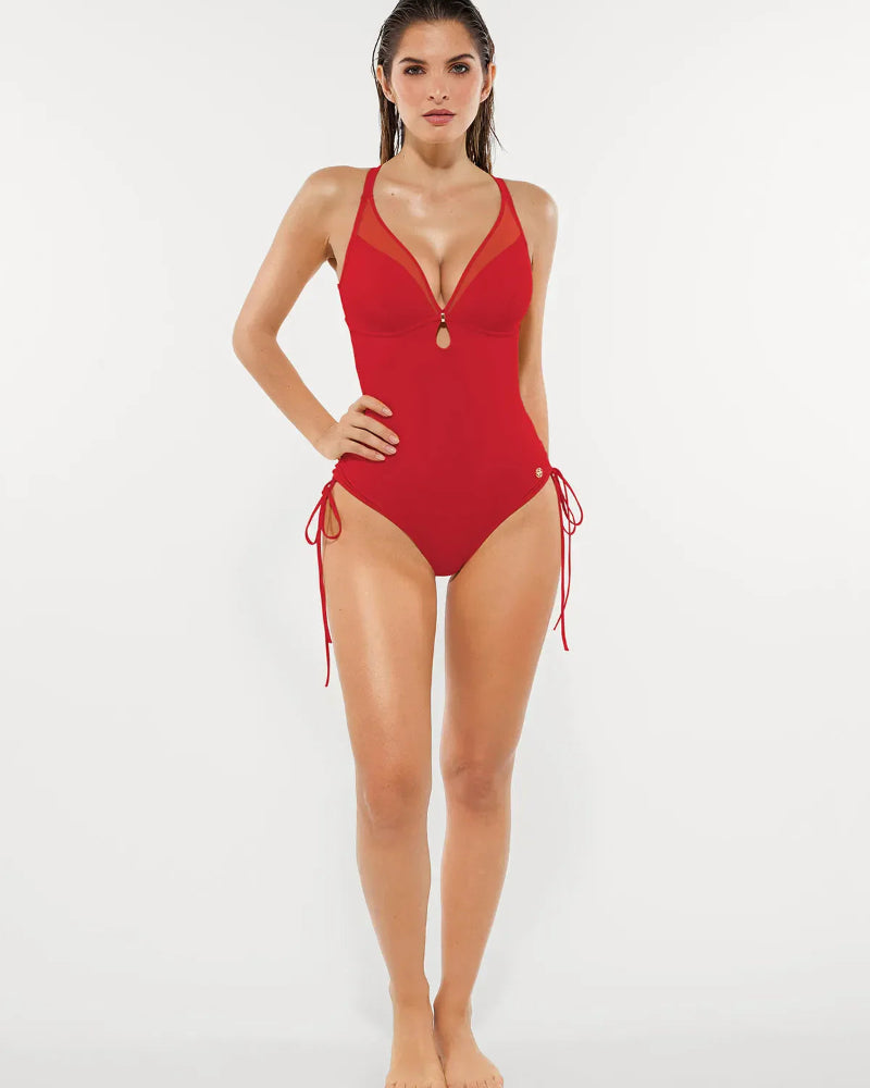 Popilush® Mesh Inset Tie-Side Sculpting One-Piece Swimsuit