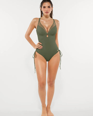 Popilush® Mesh Inset Tie-Side Sculpting One-Piece Swimsuit