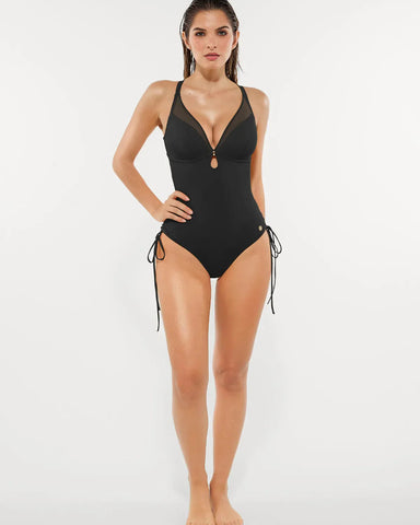 Popilush® Mesh Inset Tie-Side Sculpting One-Piece Swimsuit