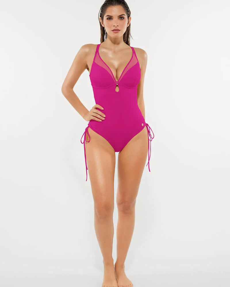 Popilush® Mesh Inset Tie-Side Sculpting One-Piece Swimsuit