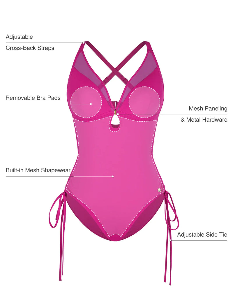 Popilush® Mesh Inset Tie-Side Sculpting One-Piece Swimsuit