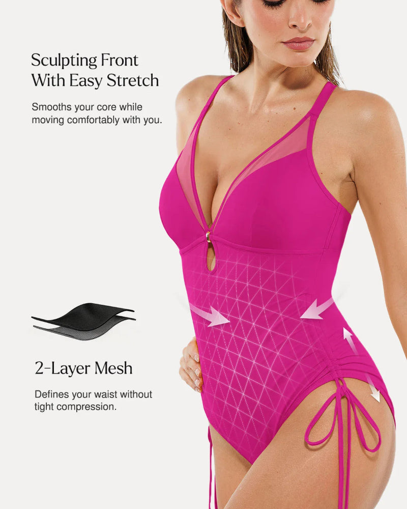 Popilush® Mesh Inset Tie-Side Sculpting One-Piece Swimsuit